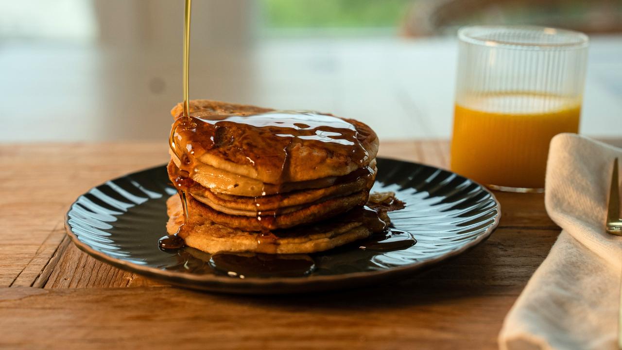 High-protein banana pancakes made with Studio KSL plant-based protein for a simple, energizing breakfast